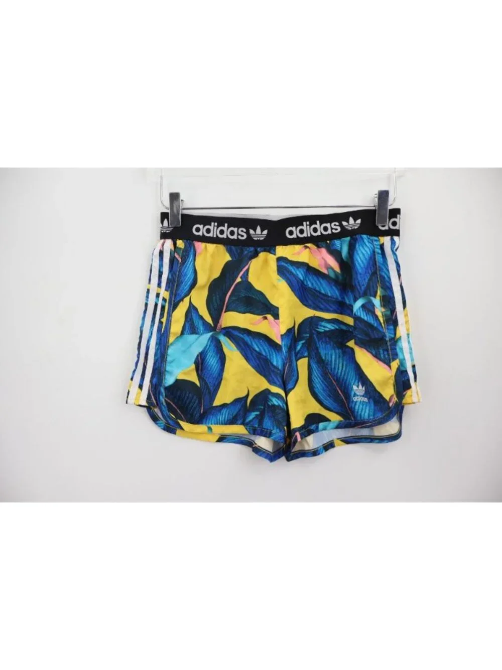 Adidas x Farm Rio Blue Yellow Palm Leaf Shorts Size Small Women Running